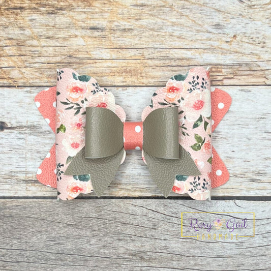 Rory Gail Handmade Bows White and Peach Watercolor Floral 3.5 inch Magnolia Bow