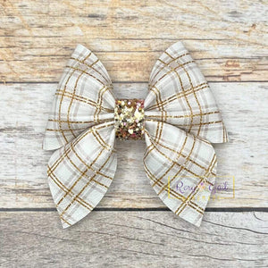 Rory Gail Handmade Bows White Glitter Plaid 3 inch Sailor Bow