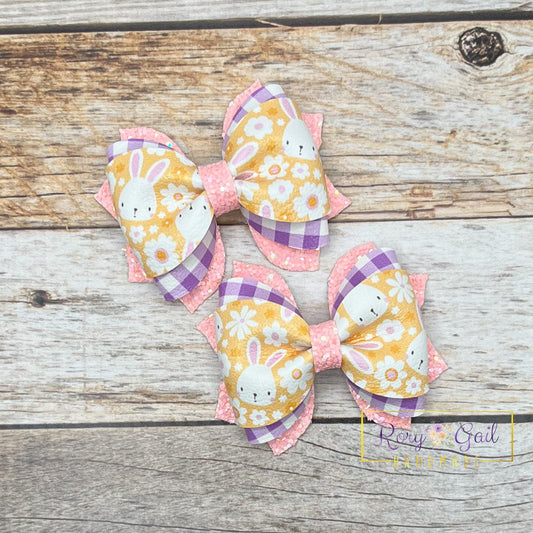 Rory Gail Handmade Bows Yellow Bunnies 2.5 inch Phoebe Piggies