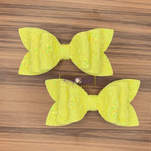 Rory Gail Handmade Bows Yellow Glitter Lace 3” Double Diva Piggies