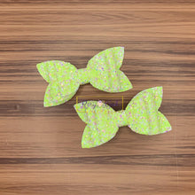 Load image into Gallery viewer, Rory Gail Handmade Bows Yellow Highlighter Glitter 3 inch Double Diva Piggies
