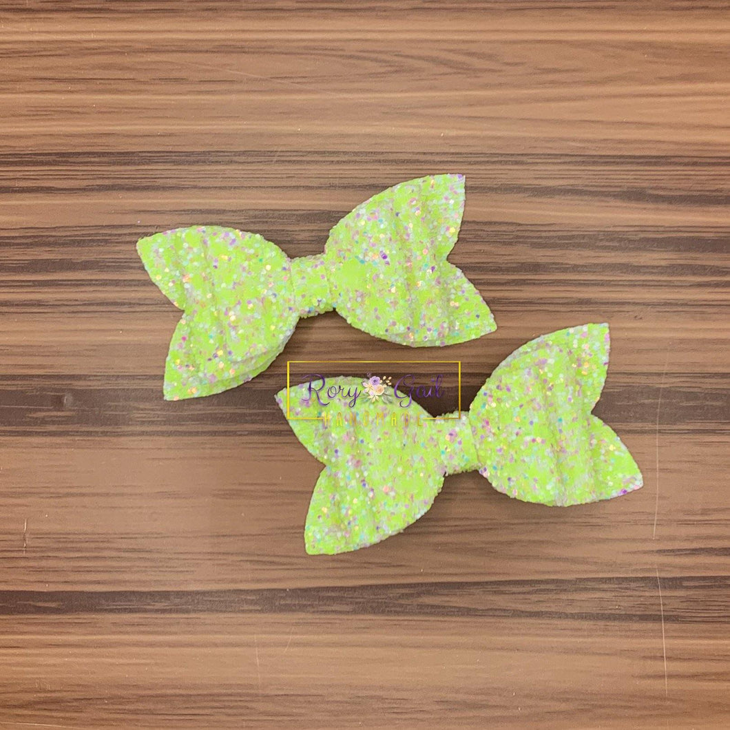 Rory Gail Handmade Bows Yellow Highlighter Glitter 3 inch Double Diva Piggies