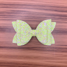 Load image into Gallery viewer, Rory Gail Handmade Bows Yellow Highlighter Glitter 4 inch Double Diva Bow
