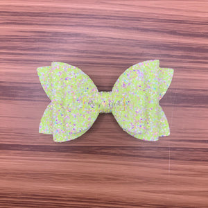 Rory Gail Handmade Bows Yellow Highlighter Glitter 4 inch Double Diva Bow