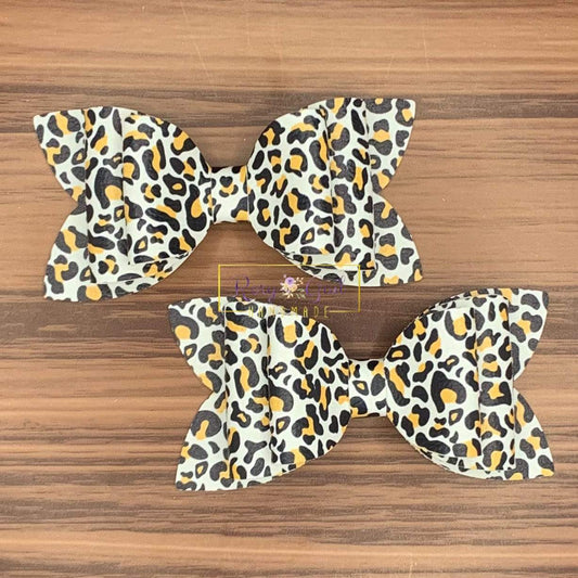Rory Gail Handmade Bows Yellow Leopard 3” Double Diva Piggies