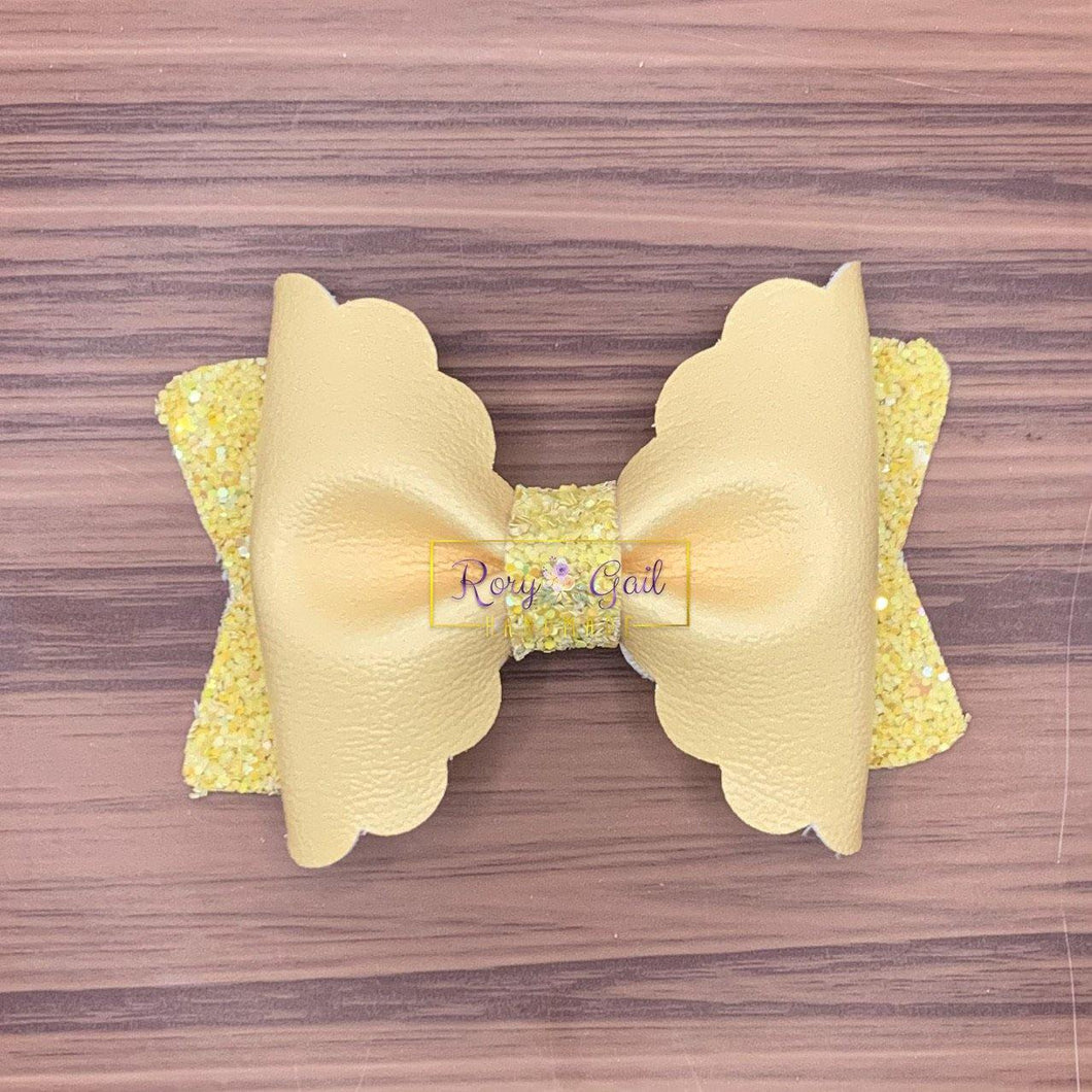 Rory Gail Handmade Bows Yellow Pastel 3.5 inch Scalloped Pinch Bow