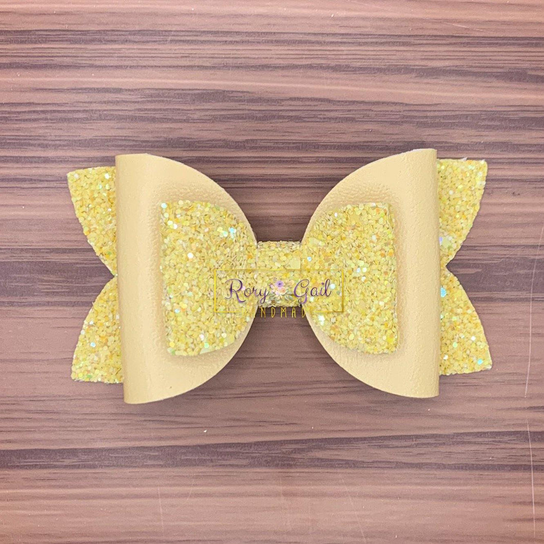 Rory Gail Handmade Bows Yellow Pastel 4 inch Double Diva Bow