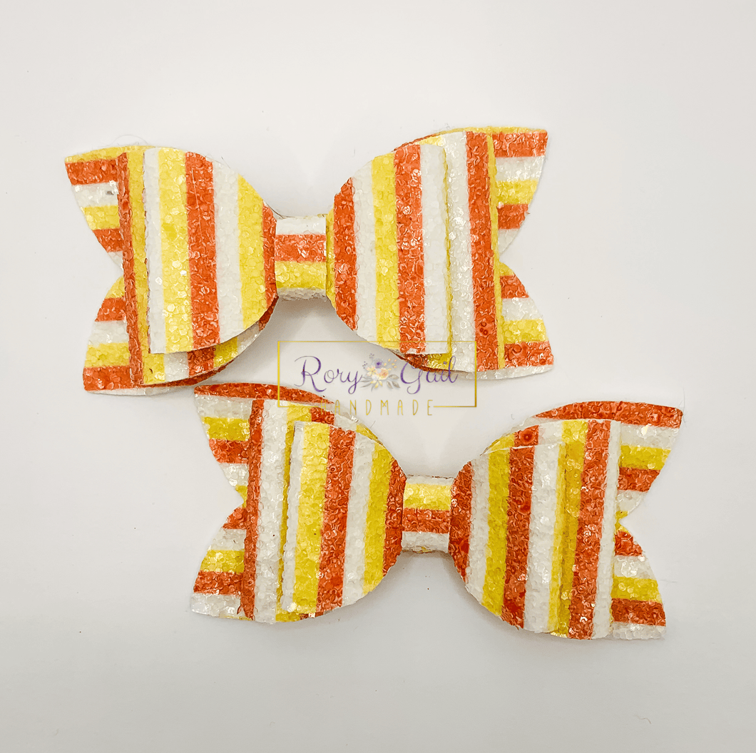 Rory Gail Handmade Candy Corn Stripes Glitter 3” Double Diva Piggies