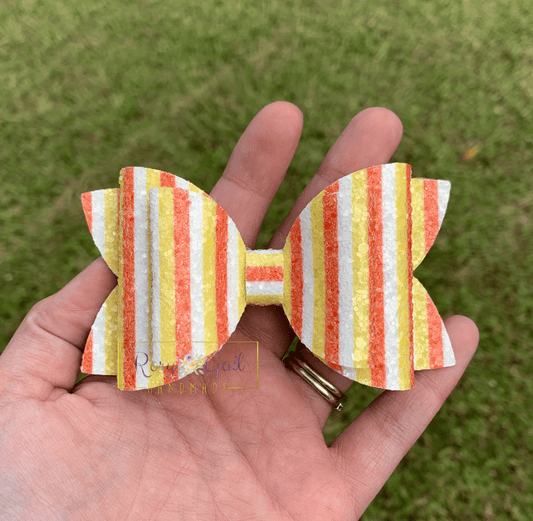 Rory Gail Handmade Candy Corn Stripes Glitter 4” Double Diva Bow