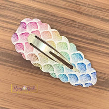 Load image into Gallery viewer, Rory Gail Handmade Clips Metallic Rainbow Scales Jewel Large Scalloped Snap Clips
