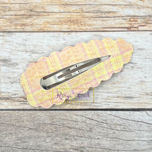 Load image into Gallery viewer, Rory Gail Handmade Clips Peach &amp; Yellow Plaid Spring Plaid Large Scalloped Snap Clips
