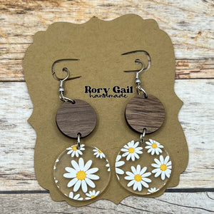 Rory Gail Handmade Daisy Patterned Acrylic and Wood Earrings