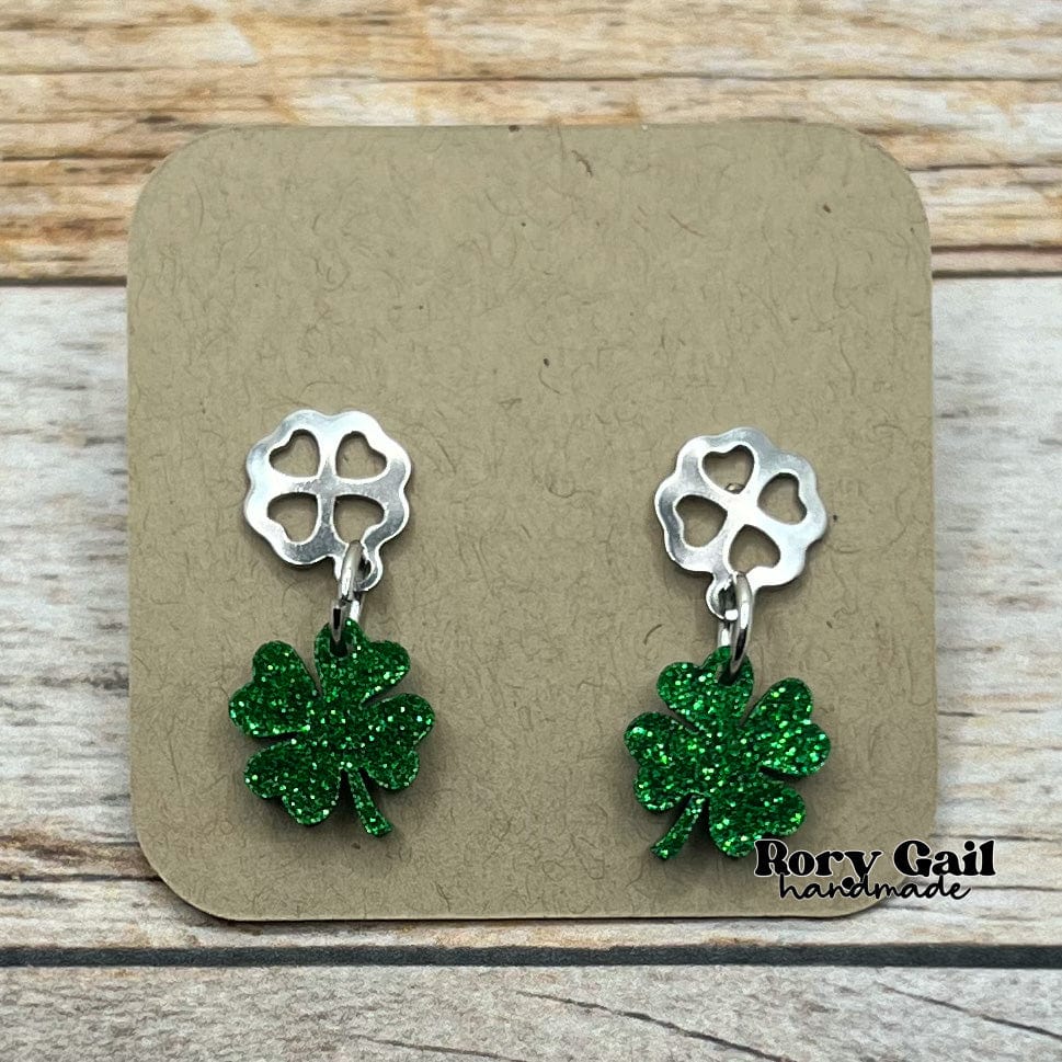 Rory Gail Handmade Earrings Acrylic Glitter Clovers Drop Stud Earrings