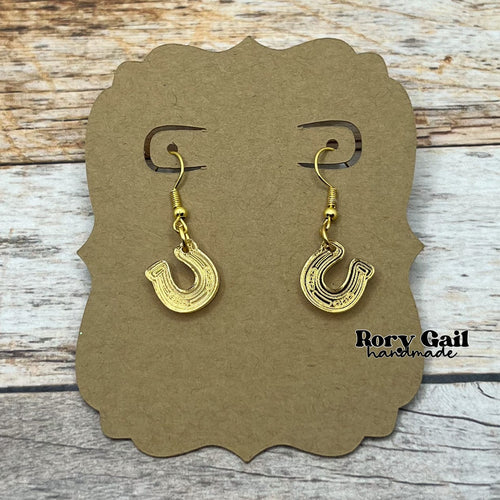 Rory Gail Handmade Earrings Acrylic Gold Lucky Horseshoe Drop Earrings