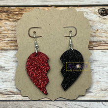 Load image into Gallery viewer, Rory Gail Handmade Earrings Black &amp; Red Glitter 1.5 inch Broken Heart Earrings
