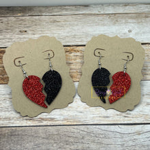 Load image into Gallery viewer, Rory Gail Handmade Earrings Black &amp; Red Glitter 1.5 inch Broken Heart Earrings
