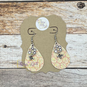 Rory Gail Handmade Earrings Glitter Honeycomb with Antique Pendant 2 inch Teardrop Earrings