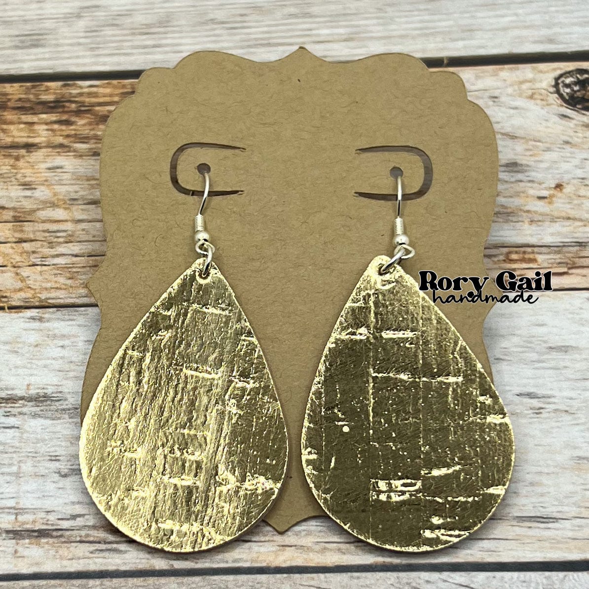 Rory Gail Handmade Earrings Gold Cork 2 inch Teardrop Earrings
