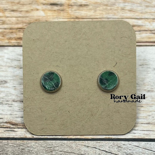 Rory Gail Handmade Earrings Green Leopard Cork 8mm Stud Earrings