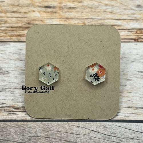 Rory Gail Handmade Earrings Grey Floral Acrylic Stud Earrings