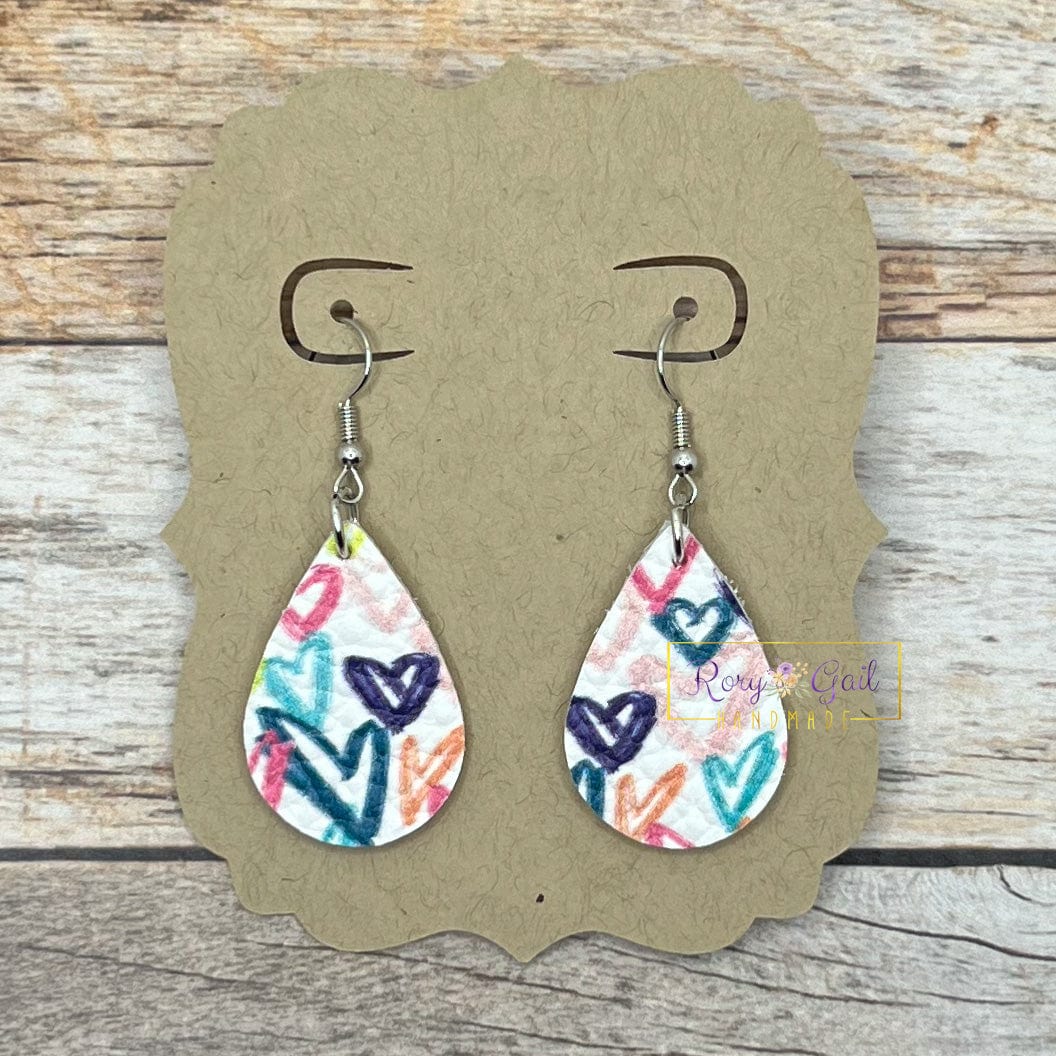 Rory Gail Handmade Earrings Hand-drawn Hearts 1.5 inch Teardrop Earrings