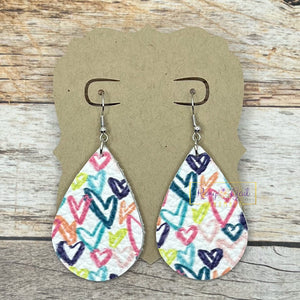 Rory Gail Handmade Earrings Hand-drawn Hearts 2 inch Teardrop Earrings