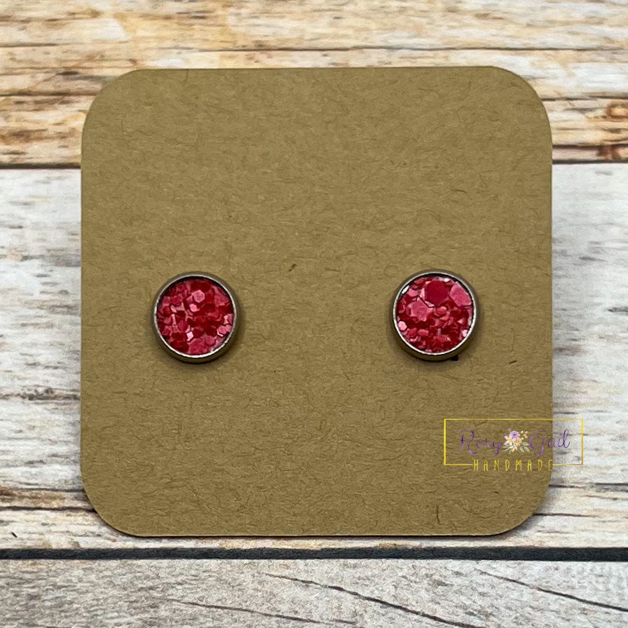 Rory Gail Handmade Earrings Holly Berry Glitter 8mm Stud Earrings