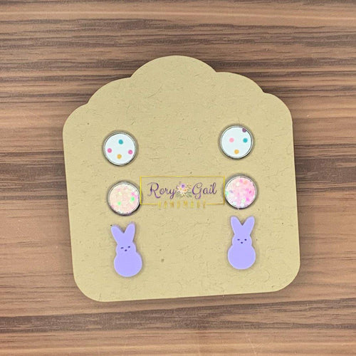 Rory Gail Handmade Earrings Lavender Bunny Stud Set