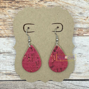 Rory Gail Handmade Earrings Magenta Pink Cork 1.5 inch Teardrop Earrings