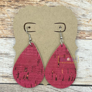 Rory Gail Handmade Earrings Magenta Pink Cork 2 inch Teardrop Earrings