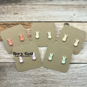 Rory Gail Handmade Earrings Marshmallow Bunny Acrylic Stud Earrings