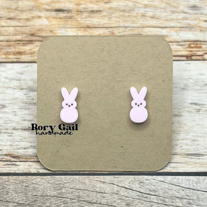 Rory Gail Handmade Earrings Marshmallow Bunny Acrylic Stud Earrings