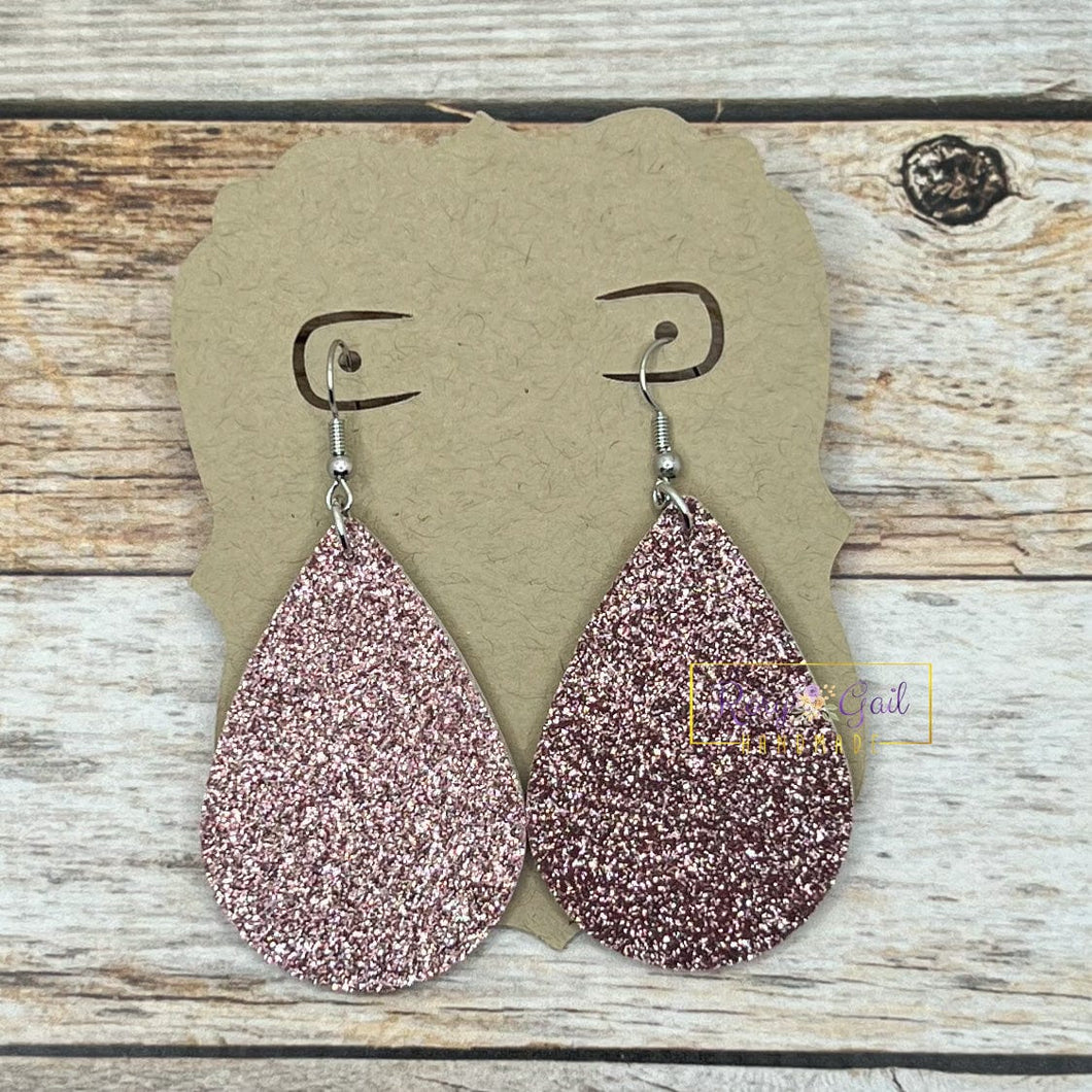 Rory Gail Handmade Earrings Pink Glitter  2 inch Teardrop Earrings