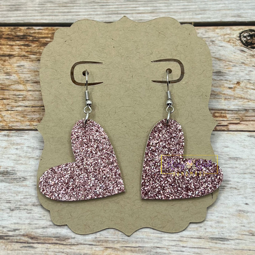 Rory Gail Handmade Earrings Pink Glitter Cork 1.5 inch Heart Earrings