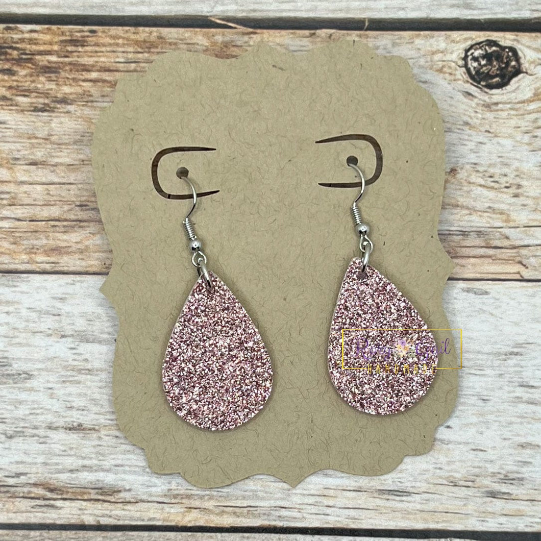 Rory Gail Handmade Earrings Pink Glitter Cork 1.5 inch Teardrop Earrings