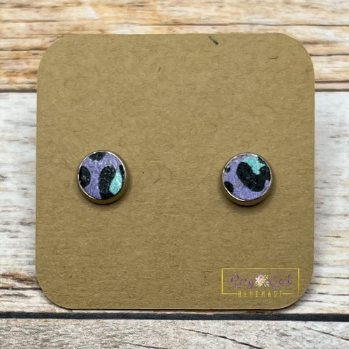 Rory Gail Handmade Earrings Purple Neon Leopard 8mm Stud Earrings