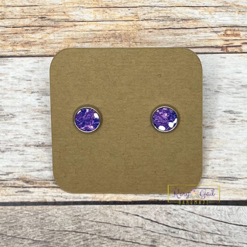 Rory Gail Handmade Earrings Purple Summer Sparkle 8mm Stud Earrings