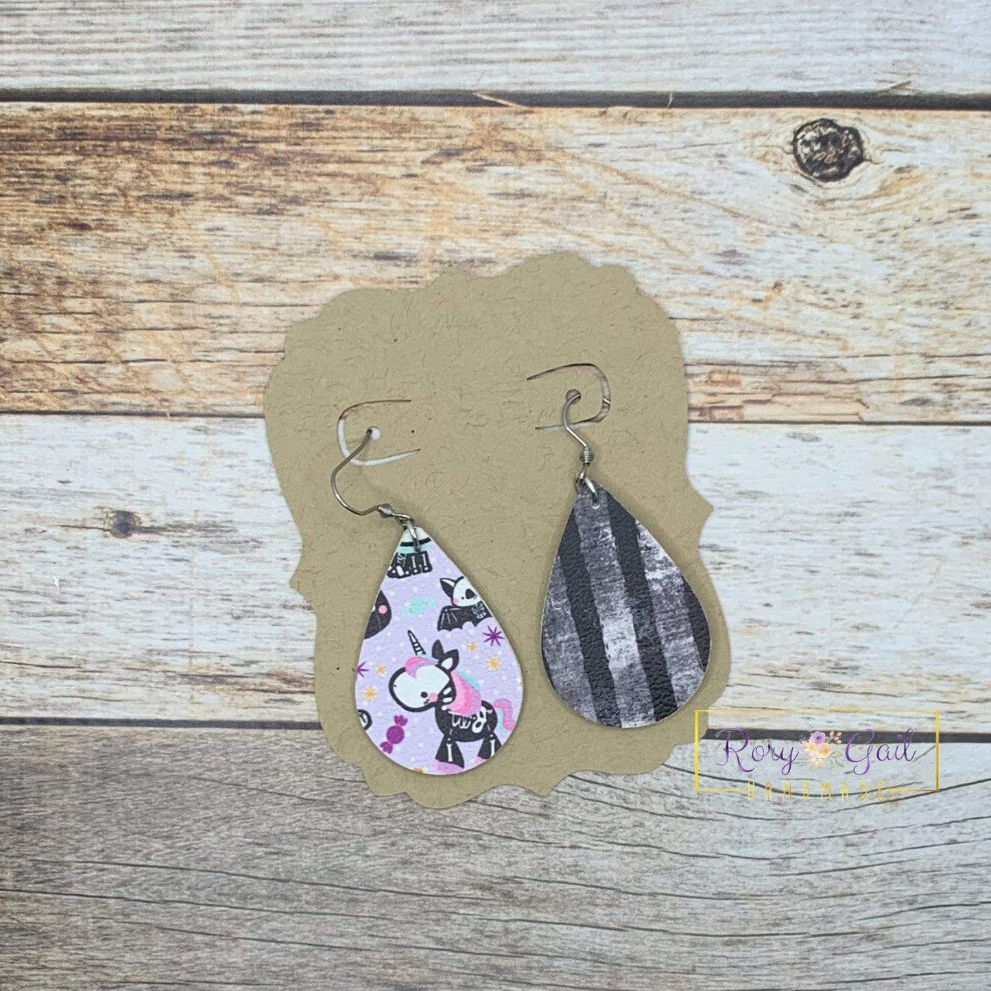 Rory Gail Handmade Earrings Skeleton Animals Halloween Double Sided 1.5 inch Teardrop Earrings