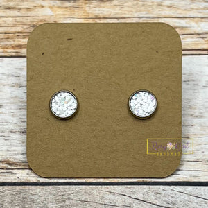 Rory Gail Handmade Earrings Snow Glitter 8mm Stud Earrings