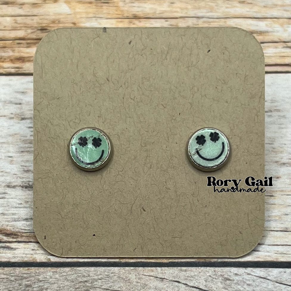 Rory Gail Handmade Earrings St. Patty Clover Face Cork 8mm Stud Earrings