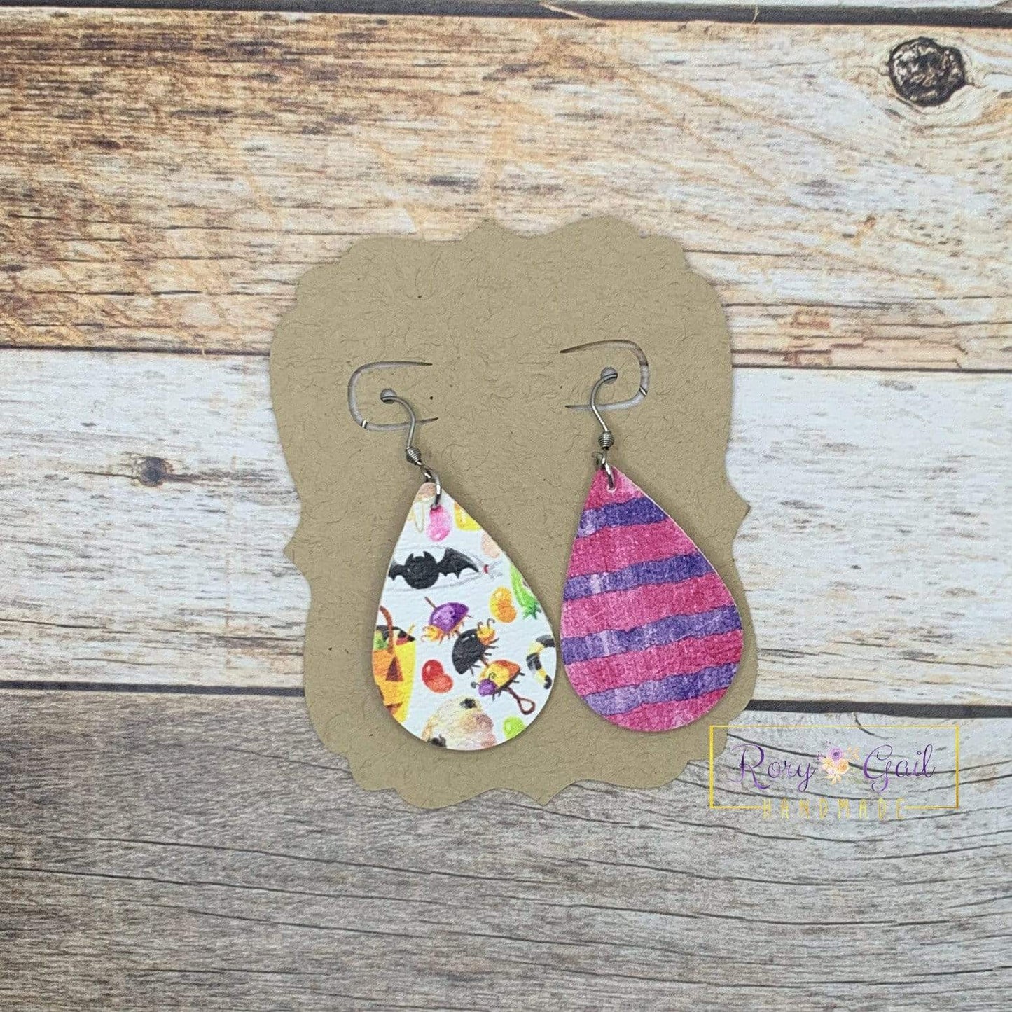 Rory Gail Handmade Earrings Trick or Treat Halloween Double Sided 1.5 inch Teardrop Earrings