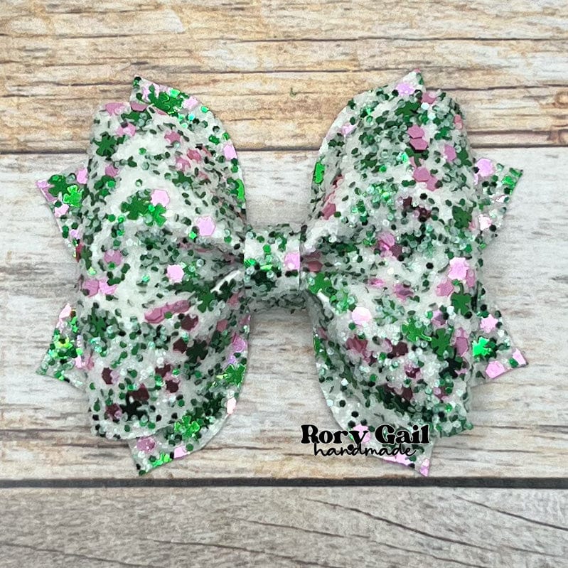 Rory Gail Handmade Fields of Clover Glitter 3 inch Pinch Bow