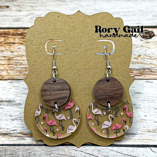 Rory Gail Handmade Flamingo Acrylic and Wood Earrings