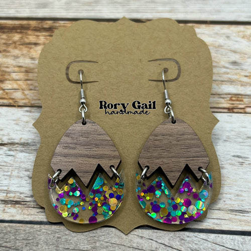 Rory Gail Handmade Glitter Acrylic and Wood Easter Egg Earrings