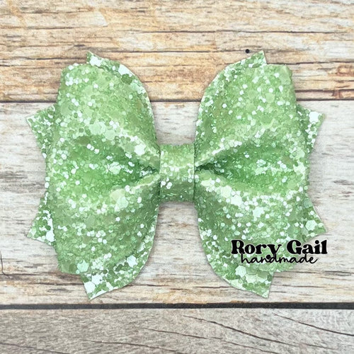 Rory Gail Handmade Green Pastel Glitter 3 inch Pinch Bow