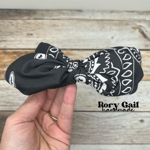 Rory Gail Handmade Headband Black Bandanna Bow Headband