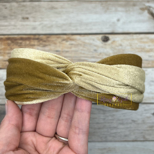 Rory Gail Handmade Headband Gold Velvet Twist Headband