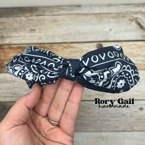 Rory Gail Handmade Headband Navy Bandanna Bow Headband