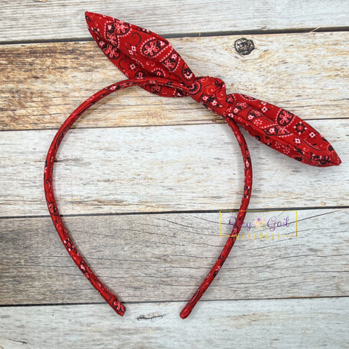Rory Gail Handmade Headband Red Bandanna Knotted Bow Headband