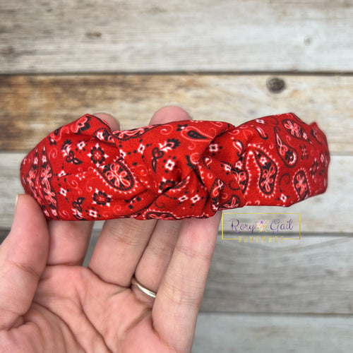 Rory Gail Handmade Headband Red Bandanna Top Knot Headband